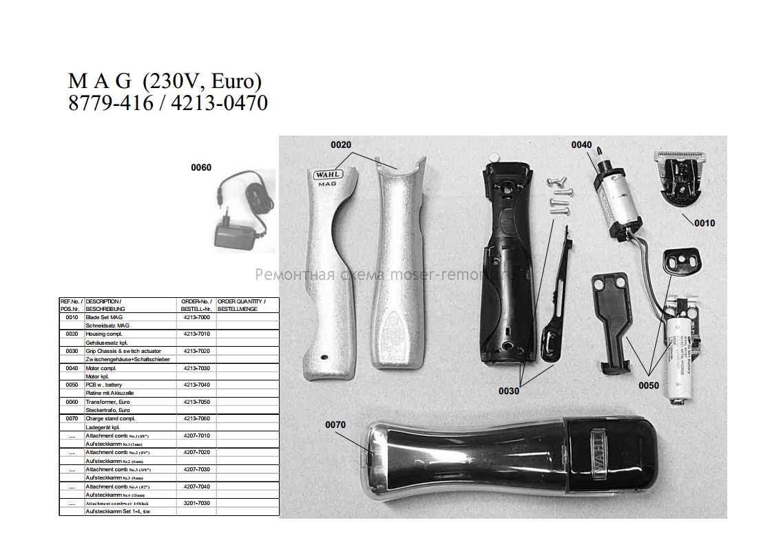 Ремонт WAHL 8779 (4213) Hair clipper Mag в Сервисном Центре MOSER, WAHL